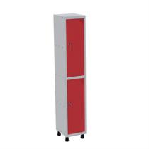 Roupeiro em Aço Mt 1V 2 Portas Fechadura com Prateleira Interna Vermelho/Cinza