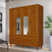 Roupeiro em Madeira Maciça Imperatriz 4 Portas 2 Porta com Espelho Castanho Roupeiro em Madeira Maciça Imperatriz 4 Portas 2 Porta com Espelho Castanho