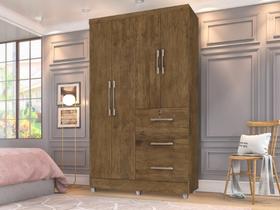 Roupeiro / Guarda Roupas / Armário TOK 1.20m 4 Portas Puxadores Cromados 3 Gavetas sendo 1 com Chave Cor Jequitiba