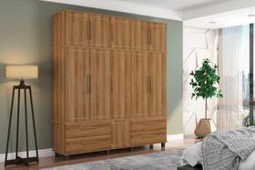 Roupeiro / Guarda Roupas HOU Triplex 5 Portas + 4 Gavetas Com Cabideiros em Alumínio e Puxadores Amadeirados Cor Nature Roupeiro / Guarda Roupas HOU Triplex 5 Portas + 4 Gavetas Com Cabideiros em Alumínio e Puxadores Amadeirados Cor Nature