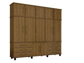 Roupeiro / Guarda Roupas PRIS Triplex 6 Portas e 4 Gavetas Com Nichos Para Sapatos Cor Imbuia
