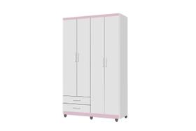 Roupeiro Guarda Roupas TI 4 Portas Cor Branco / Rosa