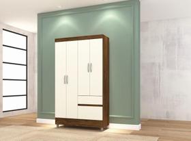 Roupeiro Ideal Plus 4 Portas e 2 Gavetas - Imbuia Champanhe - Vila Rica