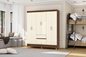 Roupeiro Ideal Plus 6 Portas e 2 Gavetas - Imbuia Champanhe - Vila Rica