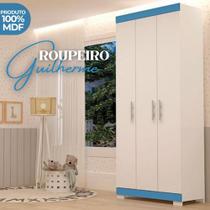 Roupeiro infantil 100% MDF 3 Portas 2 Gavetas internas Azul com Branco