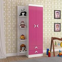 Roupeiro Infantil 2 Portas 2 Gavetas Branco/Rosa Brilho - Trento Atualle Móveis