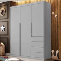 Roupeiro Infantil Pérola 3 Portas 4 Gavetas Cinza - Phoenix Baby