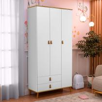 Roupeiro Jujuba 3 Portas e 2 Gavetas Branco e Nature