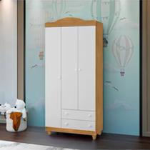 Roupeiro Lara 3 Portas E 2 Gavetas Em Mdf Nature e Branco