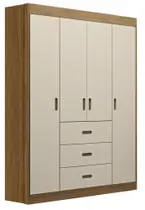 Roupeiro Livia 4 Portas 3 Gavetas Off White/Carvalho Móveis Canaã Roupeiro Livia 4 Portas 3 Gavetas Off White/Carvalho Móveis Canaã