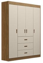 Roupeiro Livia 4 Portas 3 Gavetas Off White/Carvalho Móveis Canaã