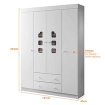 Roupeiro Lívia Infantil 4 Portas e 2 Gavetas 100% MDF para Quarto de Bebê - Phoenix Baby