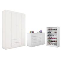 Roupeiro Maria 4 Portas + Cômoda + Sapateira Prateleira MDP Branco - Bela Móveis Roupeiro Maria 4 Portas + Cômoda + Sapateira Prateleira MDP Branco - Bela Móveis