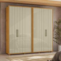 Roupeiro Miró 100% MDF ripado 6 portas e 4 gavetas - Cumaru Opala - Madetec Roupeiro Miró 100% MDF ripado 6 portas e 4 gavetas - Cumaru Opala - Madetec