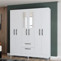 Roupeiro Multi 6 Portas 2 Gavetas c/Espelho e Pés Larg. 1.48m Branco Poquema Roupeiro Multi 6 Portas 2 Gavetas c/Espelho e Pés Larg. 1.48m Branco Poquema