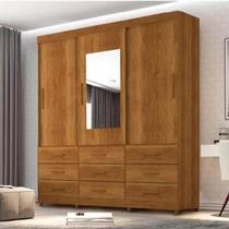 Roupeiro New Star Cinamomo Off 3 Portas 9 Gavetas C/ 1 Espelho Larg. 1.80m