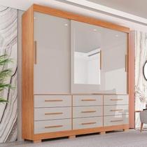 Roupeiro New Star Cinamomo Off 3 Portas 9 Gavetas C/ 1 Espelho Larg. 1.80m