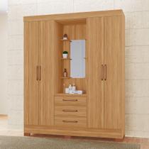 Roupeiro Obsidian 100 MDF Capelinha 4 Portas e 3 Gavetas Kit de Espelho e Pés