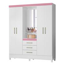 Roupeiro Pérsia 4 Portas Branco/ Rosa Flex com Espelho - Demóbile Roupeiro Pérsia 4 Portas Branco/ Rosa Flex com Espelho - Demóbile