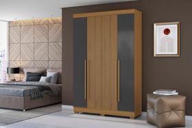 Roupeiro Ripado Solteiro 4 Portas 2 Gavetas Atacama Grafite - Aramóveis