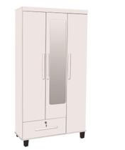 Roupeiro Solteiro 3 portas + 1 gaveta c/ espelho cor Branco Roupeiro Solteiro 3 portas + 1 gaveta c/ espelho cor Branco