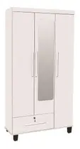 Roupeiro Solteiro 3 Portas + 1 Gaveta C/ Espelho Cor Branco Roupeiro Solteiro 3 Portas + 1 Gaveta C/ Espelho Cor Branco