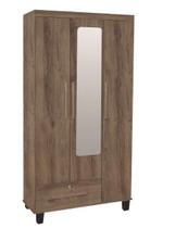 Roupeiro Solteiro 3 portas + 1 gaveta c/ espelho cor Teca