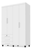 Roupeiro Solteiro 4 Portas + 3 Gavetas Espelho Cor Branca