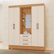 Roupeiro Tuboarte Onix 100% MDF Capelinha 4 Portas e 3 Gavetas Kit de Espelho e Pés