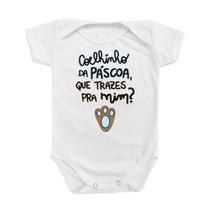 Roupinha Body de Bebê Coelhinho da Páscoa Frase Música Azul Menino Temático
