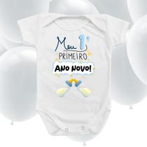 Roupinha Body de Bebê Meu Primeiro Ano Novo Menino Azul Temático Presente Roupinha Body de Bebê Meu Primeiro Ano Novo Menino Azul Temático Presente