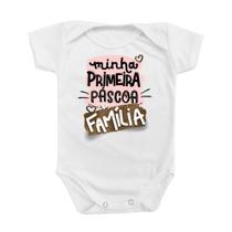 Roupinha Body De Bebê Minha Primeira Páscoa em Família Rosa Menina Fofura Presente Temático