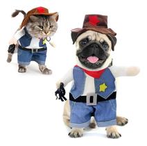 Roupinha Fantasia Pet Xerife Para Gato E Cachorro Dia Das Bruxas Halloween Cosplay Faroeste Luxo