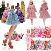 Roupinhas e Sapatos Compatíveis com Bonecas Barbie e Frozen - Vestidos de Festa Casaco de Pelúcia