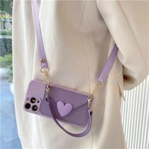 Roxo Crossbody Cordão Colar Alça Titular Do Cartão Moeda Bolsa Capa Para Iphone 11 12 13 14 Pro Max