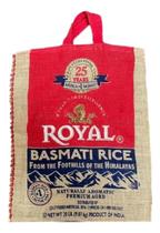 Royal Basmati Rice Bolsa juta estampada, fechamento em ziper e costura lateral Royal Basmati Rice Bolsa juta estampada, fechamento em ziper e costura lateral