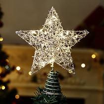 Roylvan Star Tree Topper, Battery Powered Christmas Star Treetop com Luz Decorativa Temporizador com Tira de Prata, 20 LED Light Xmas Metal Wire Tree Top Ornamento para Home Decor Uso ao Ar Livre, Prata