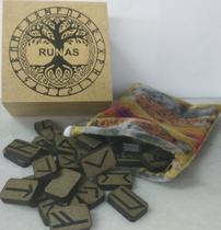 Runas Nórdicas em Madeira + Caixa em Madeira + Manual + Saquinho