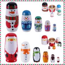 Russian Nesting Dolls Tangan Christmas, pacote com 2 unidades, presente de madeira para crianças