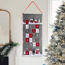 S-DEAL Calendário do Advento de Natal Cinza 2022 Contagem regressiva para parede de pano de Natal pendurado com 25 bolsos para decorações de natal de Natal de Natal 14x31 Polegada