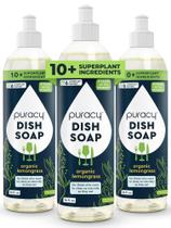 Sabonete de louça Puracy Natural Organic Lemongrass 480 ml, pacote com 3