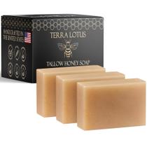Sabonete em barra de sebo orgânico Terra Lotus com óleo de rícino e mel, pacote com 3 unidades