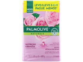 Sabonete em Barra para o Corpo Palmolive Naturals Hidrata & Perfuma Leite e Pétalas de Rosas 85g 8 Unidades