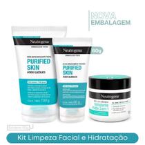 Sabonete Gel de Limpeza Purified Skin 60g + Esfoliante + Hidratante Face Care Neutrogena 3 em 1 100g