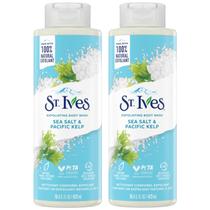 Sabonete líquido esfoliante St. Ives esfoliante com sal marinho e algas marinhas do Pacífico, sabonete corporal natural, sabonete corporal ou sabonete para mãos com esfoliantes vegetais para uma pele brilhante, 16 onças de chá (pacote com 2)