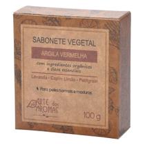 Sabonete vegetal de argila vermelha em barra (óleo essencial de lavanda, capim limão e petitgrain) 100g - arte dos aromas