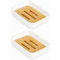 Saboneteira Banheiro 2 Peças Porta Sabonete Pia Bambu Lavabo