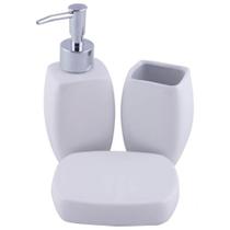 Saboneteira Conjunto de Porcelana Lisa 3 Peças Branca