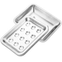 Saboneteira de aço inoxidável cromada para banheiro, com dupla camada e drenagem, bandeja prateada com drenagem para banheiro, banheira e pia da cozinha (retangular) Saboneteira de aço inoxidável cromada para banheiro, com dupla camada e drenagem, bandeja prateada com drenagem para banheiro, banheira e pia da cozinha (retangular)