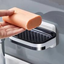 Saboneteira de parede com drenagem adesiva, sem furo, suporte seco para sabonete 13,5x10,5cm